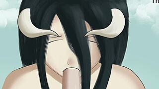 Albedo passionately gives a mean blowjob to her master in Overlord