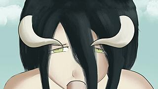 Albedo passionately gives a mean blowjob to her master in Overlord