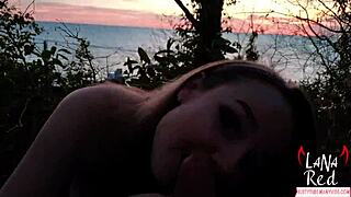 i sucked a strangers big dick at sunset by the sea and swallowed his cum, lana red