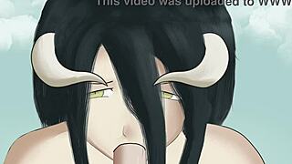 Albedo passionately gives a mean blowjob to her master in Overlord