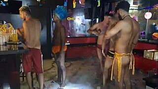 Gay threesome with amateur blonde and cock-hungry carnival fun