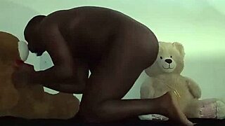 enjoying a playful threesome with brown and caucasian furry toy bears