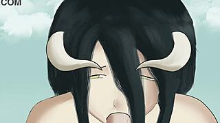 Albedo passionately gives a mean blowjob to her master in Overlord