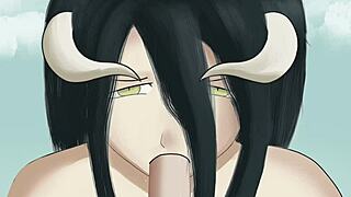 Albedo passionately gives a mean blowjob to her master in Overlord