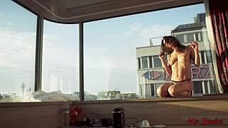 Feverish couple has sex and orgasms on pane### Instruction: