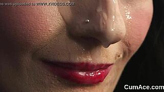 Horny doll gets cumshot on her face! Swallowing all the jizz!
