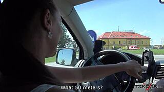 Cute Hippie Teen 18+ Rides Hard in Van Through Prague Center