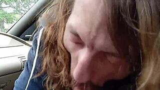 giving morning blowjob to buddy in car with monster cock