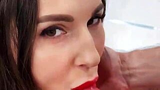 hot brunette plays with ass toy and sucks big dick for christmas