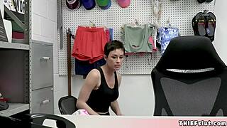 Cute Short-Haired Brunette Teacher Olive Caught Stealing in Shop