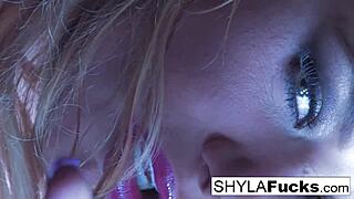 sexy shyla smokes while showing her big tits and pussy fetish