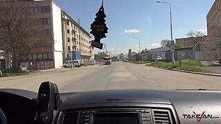 Cute Hippie Teen 18+ Rides Hard in Van Through Prague Center