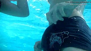 candy teen 18+ pornstar gives wet blowjob and handjob to lover in public outdoor. she shows tits and ass underwater