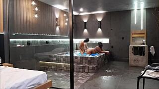 wild sex in the bathtub with brunette