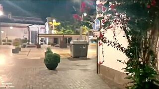 A street affair after a party – a slut of a Spanish woman with an English-speaking man