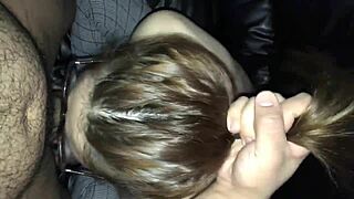 This Asian girl gives me a tight blowjob.