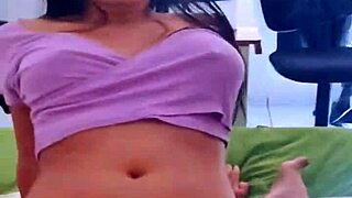 Full-breasted girl receives facial while sitting tight.