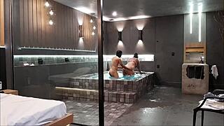 wild sex in the bathtub with brunette