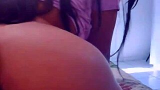 Full-breasted girl receives facial while sitting tight.