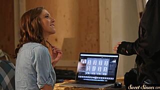 Stunning teen 18+ babe mounts stepdad's throbbing hard cock for wild ride