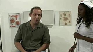 ebony nurse gives interracial blowjob to patient in hospital