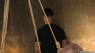 bound brunette gets whipped and anal banged