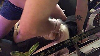 Blonde MILF in lingerie sucks cock roughly on the sofa