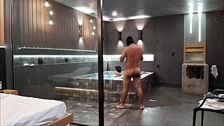 wild sex in the bathtub with brunette