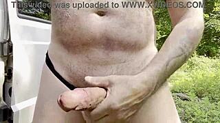 Gay guy solo in the woods, stroking his cock 😏🌳