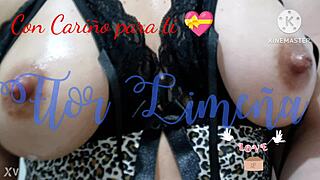 A gift for love day: peruvian babe uses dildo on her oiled tits and nipples in bath.