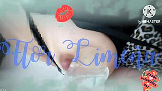 A gift for love day: peruvian babe uses dildo on her oiled tits and nipples in bath.