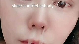 Bound girl with rope marks drools during deepthroat blowbang