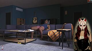 gamer girl gets lost in enjoying her porn game with stockings and see-through tits