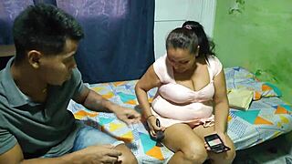 My stepmom sucked my cock deepthroat to keep me quiet before going out