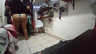 Chubby Mexican Voyeur Watches Curvy Homemade Ass Folding Clothes In Thong