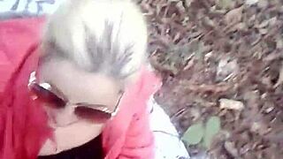 Blonde wife cheats outdoors with stranger