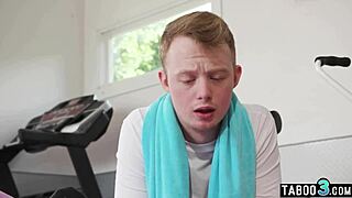 Small-titted trainer Katrina Colt guides a guy through sweaty fitness drills