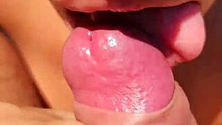 couple enjoys blowjob at the piscine with close-up licks 😘