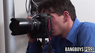 Gay photographer dives into raw fucking action! Two studs pound with monster cocks.