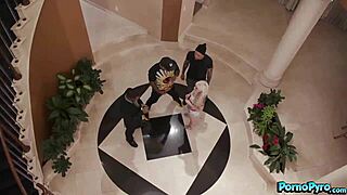 Bella Jane, a stripper, simultaneously f**s three large-endowed partners in the ass