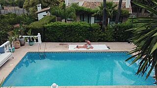watch tru kait and chris diamond fuck hard on the pool terrace?