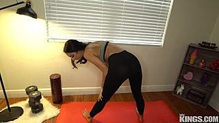 Hot step sister gets slammed rough from behind in tight leggings by brother.