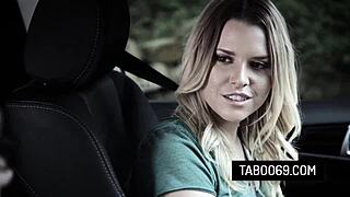 Aubrey Sinclair most popular blonde teen performs sex with a driving instructor and they do it outdoors