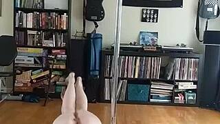 Hey, check this black and blue skirt strip by a curvy blonde milf!