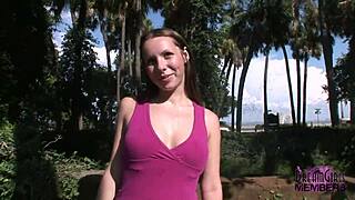 Why does Zoe flash her tits and pussy outdoors in Tampa?