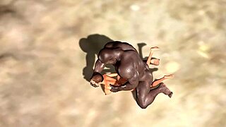 Black man nude out of his clothing has sex with a naked black woman in a jungle away from the coast