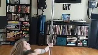 Hey, check this black and blue skirt strip by a curvy blonde milf!