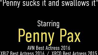 Red Penny Pax Sucks Hard Cock and Swallows Every Drop