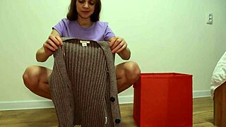 housewife organizes clothes with cute maid help!