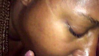boyfriend calls while ebony babe gives sloppy blowjob